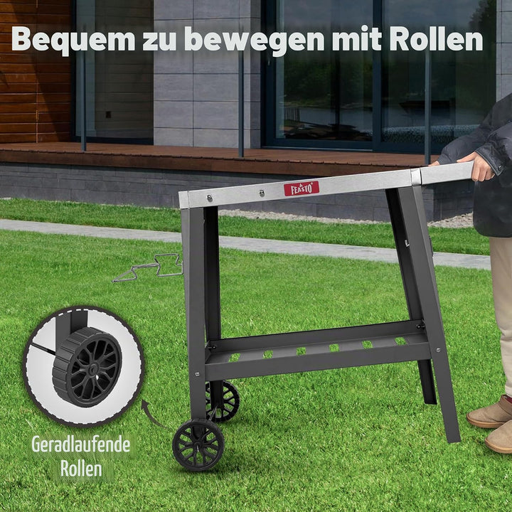 Feasto Grilltischwagen für den Aussenbereich, Pizzaofentisch mit Rollen, Edelstahl-Arbeitsplattenwag