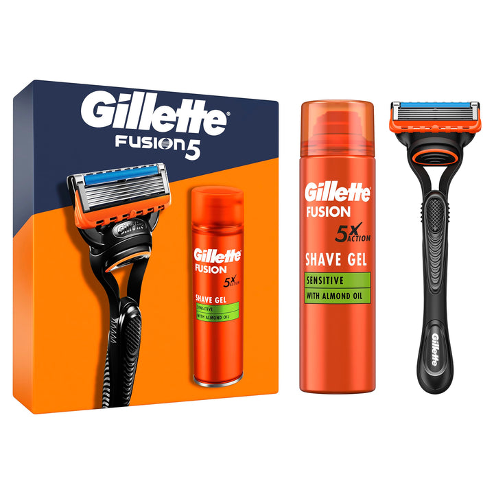 Gillette Fusion 5 Nassrasierer Herren, Geschenkset + 1 Ersatzklinge + Fusion Ultra Sensitive Rasierg