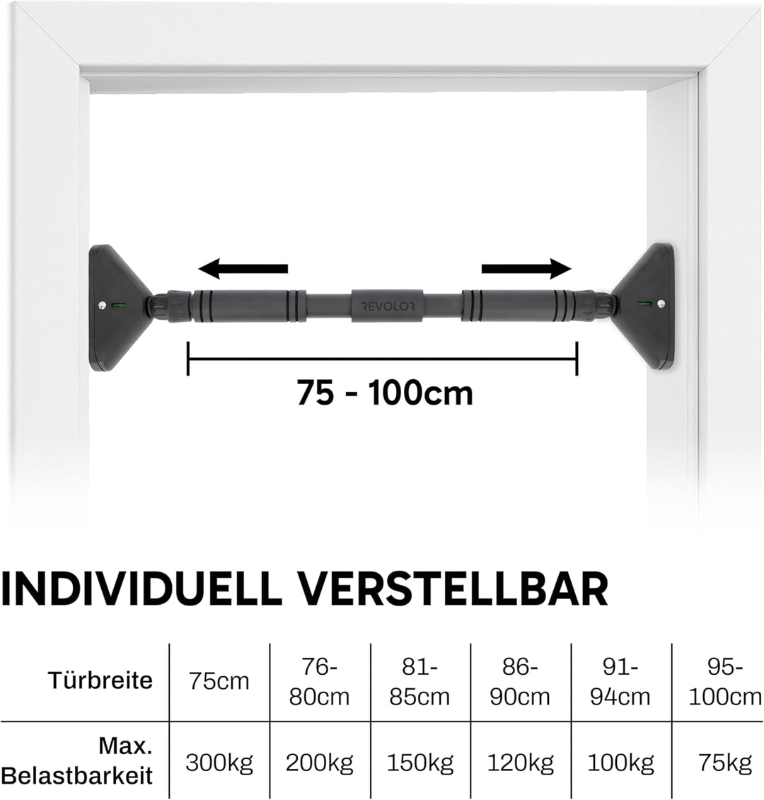 Klimmzugstange für Türrahmen – ohne Bohren – bis 300kg – mit Double-Gear-Verriegelung, Wasserwaage &