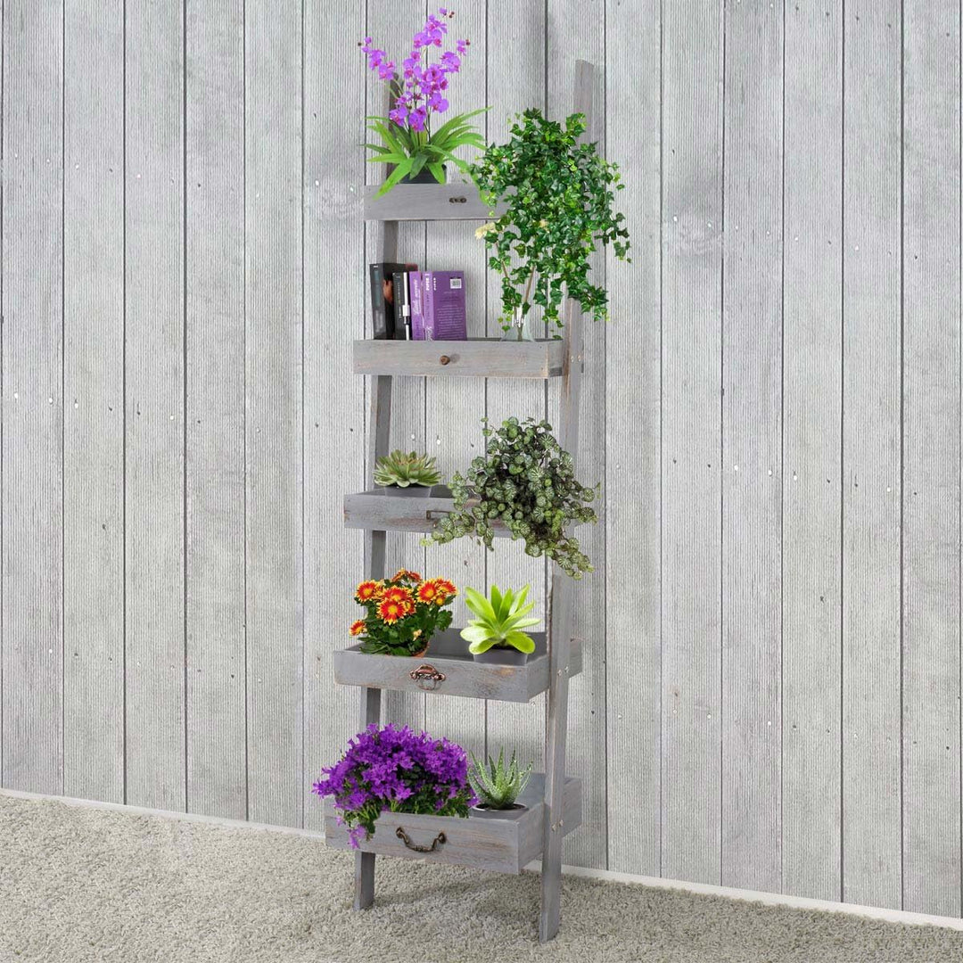 Mendler Regal Standregal Pflanzregal Blumenständer, 169x43x32cm, Shabby-Look, Vintage - grau