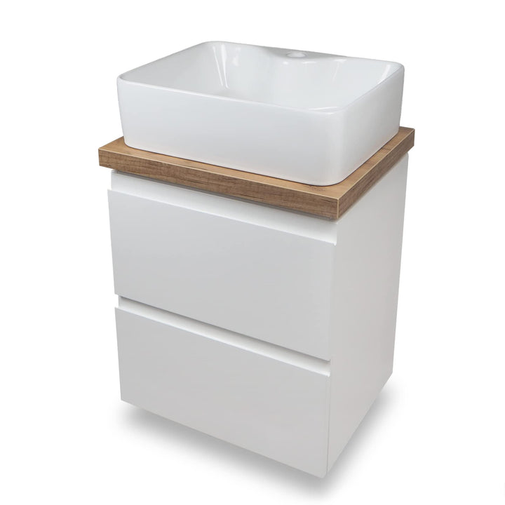 VBChome Badmöbel 50x40 cm Weiss Aufsatzwaschbecken mit Hahnloch 49x38 cm Aufsatzwaschtisch Waschbeck