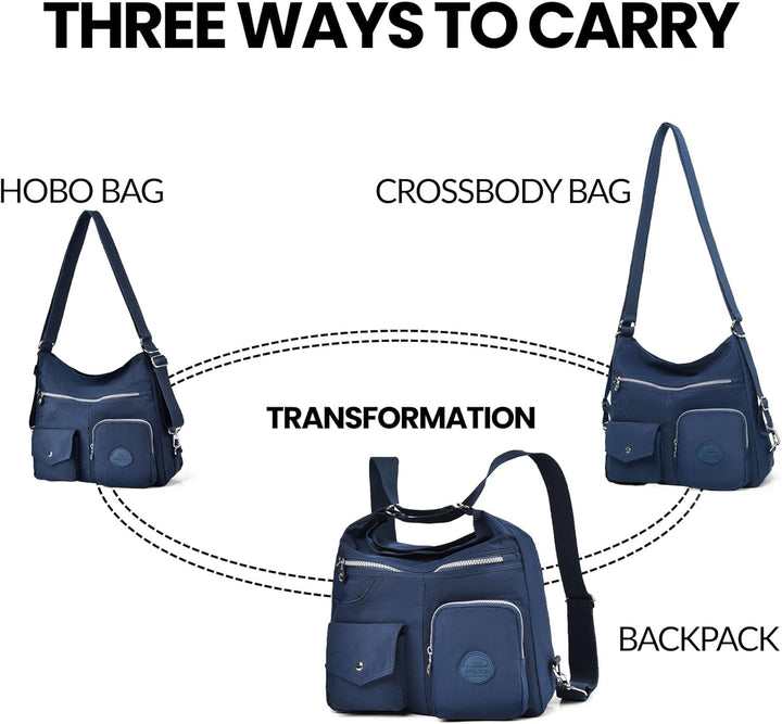 Multipurpose Hobo Purse for Women with Antitheft RFID, Waterproof Nylon Crossbody Bag Shoulder Handb