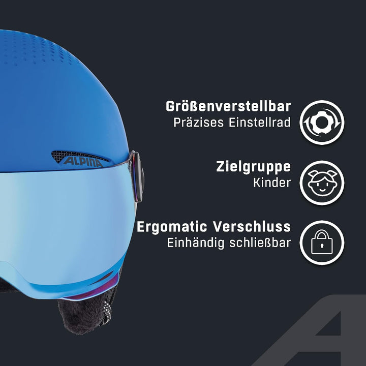 ALPINA ZUPO VISOR Q-LITE - Hochwertiger & Leichter Skihelm Mit Kontrastverstärkendem Visier Für Kind