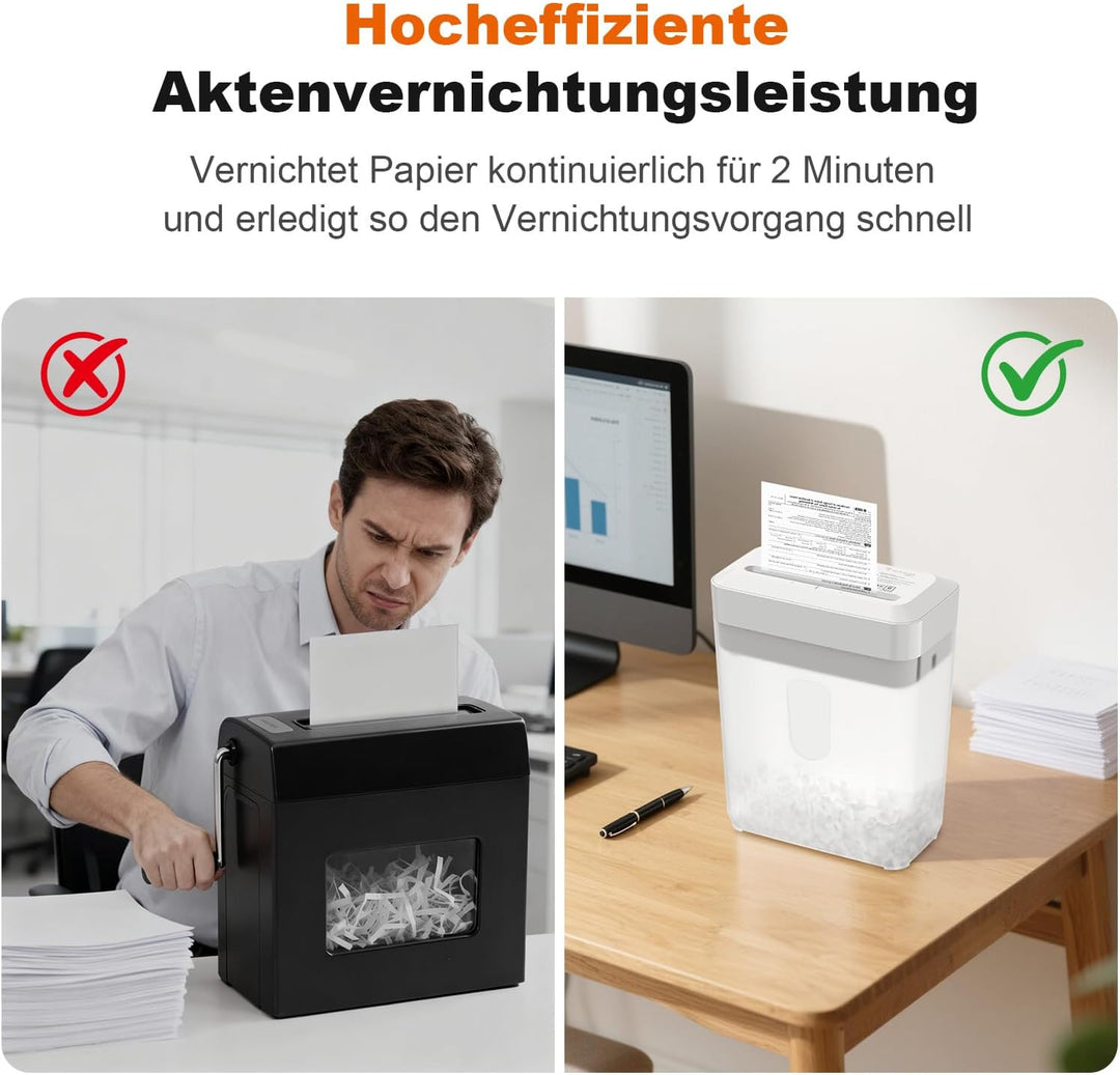 Bonsaii Aktenvernichter, 6 Blatt (A5) Kreuzschnitt, P-4 Hochsicherheit mit 6L Behälter, für Papier,