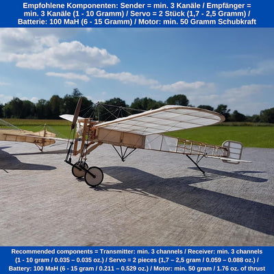 Blériot XI Slow Flyer KIT, 420 mm Spannweite, Massstab 1/20, Modellflugzeug zum selber Bauen, Balsa