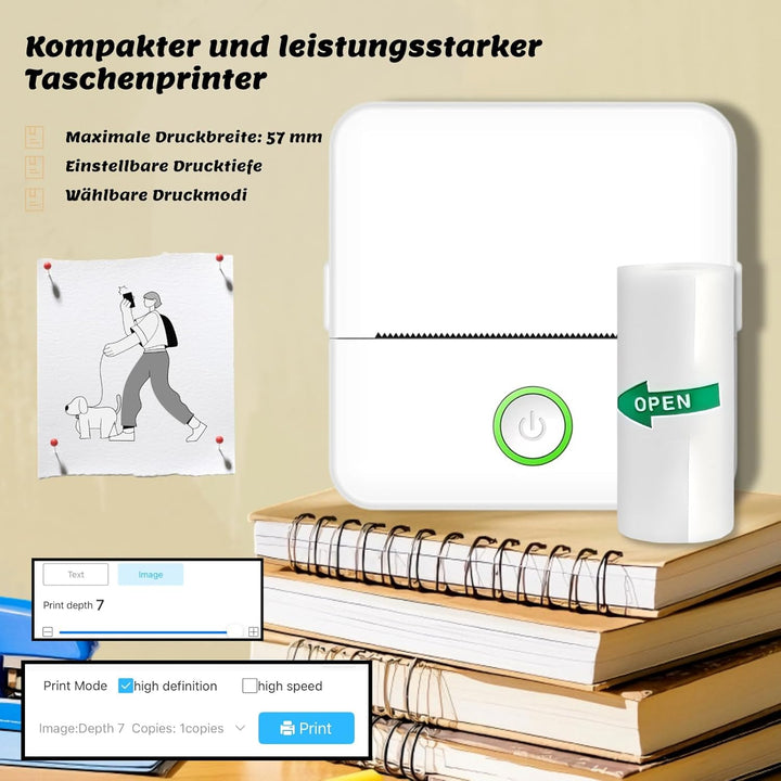 Mini Drucker für Smartphone X6, Bluetooth Thermodrucker Handy Drucker Etikettendrucker Fotodrucker 1