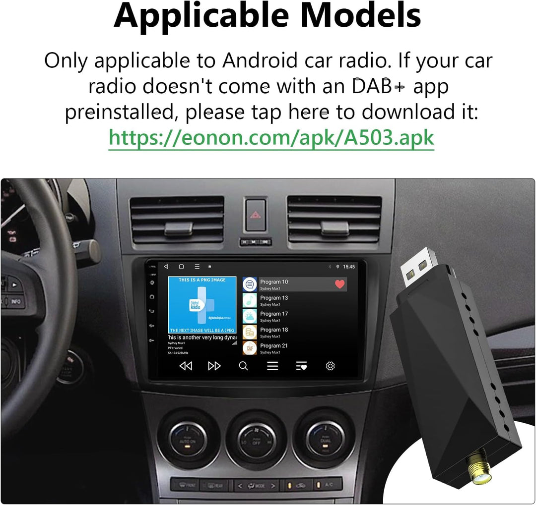 Eonon DAB/DAB+ Digitalradio-Adapter, Empfänger, USB-Dongle für Android 13/14 Autoradio GPS, 4G LTE k