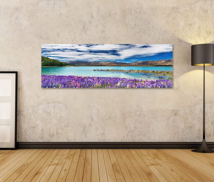 islandburner Bild auf Leinwand Tekapo See Neuseeland Bilder Wandbilder Poster Leinwand 120x40cm - Pa