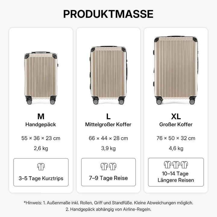 Münicase M816 TSA-Schloss Koffer Reisekoffer Trolley Kofferset Hardschale Boardcase Handgepäck (Cham