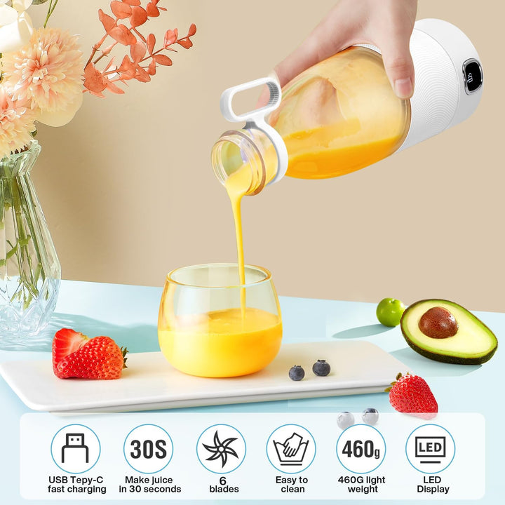 DoubleCare Tragbarer Mixer, 6-Klingen-Elektrischer Mini-Mixer mit Led-Anzeige, 350 ml Minimixer für