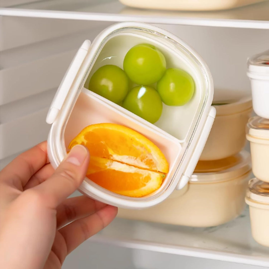 2 Stück Snackbox mit 2 Fächern,Brotdose Klein Bento Box Kinder Frühstücksbox Frischhaltedosen mit De