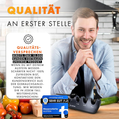 AUSTEIN® QuickSharp Messerschärfer 4 in 1, Messerschleifer, Messer schärfen und schleifen wie die Pr