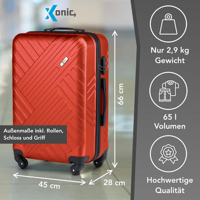 Xonic Design Reisekoffer - Hartschalen-Koffer mit 360° Leichtlauf-Rollen - hochwertiger Trolley mit