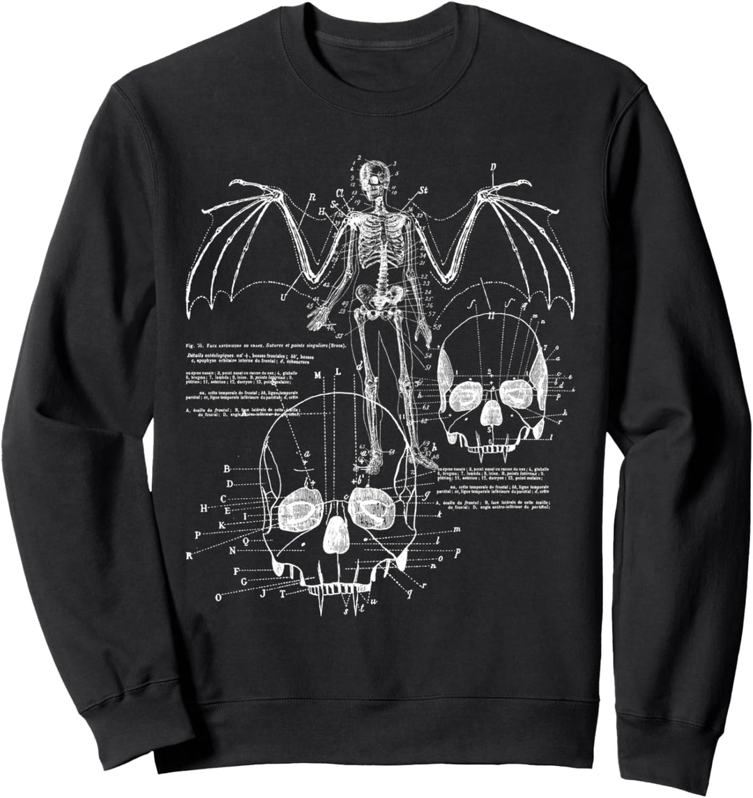 Anatomy Of A Vampire Skull w/ Fangs, Bat Wings & Skeleton Sweatshirt