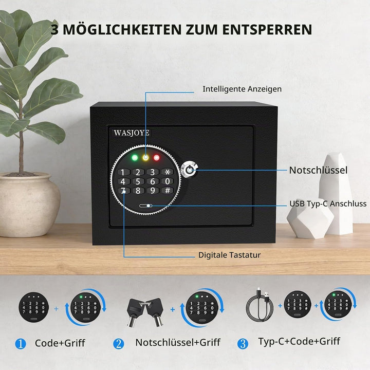 WASJOYE Mini Safe Tresor MöBeltresor Klein,Mini Tresor mit Schlüssel,Tresor Kinder mit Zahlenschloss