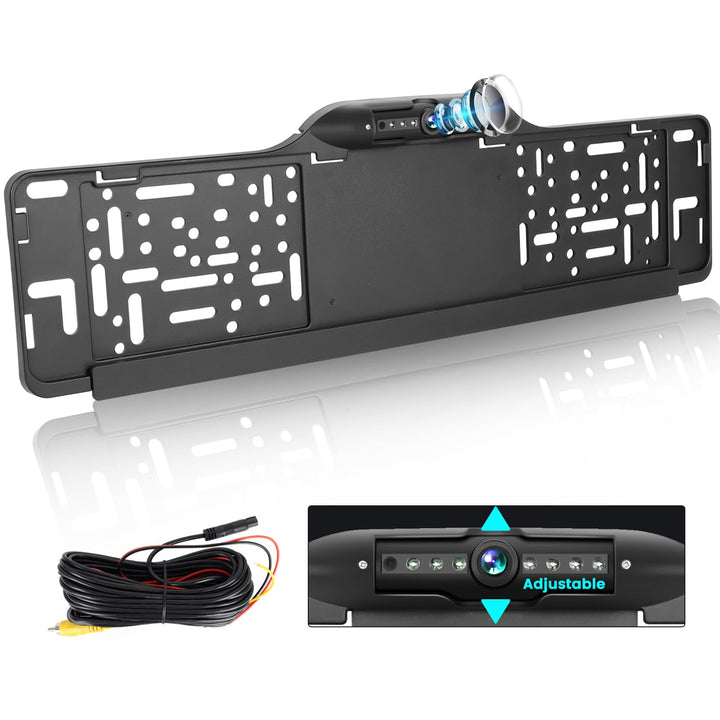 Kennzeichenrahmen EU Rückfahrkamera 7LED, Wasserdicht, Nachtsicht, Weitwinkel Full HD 1080P, Einstel