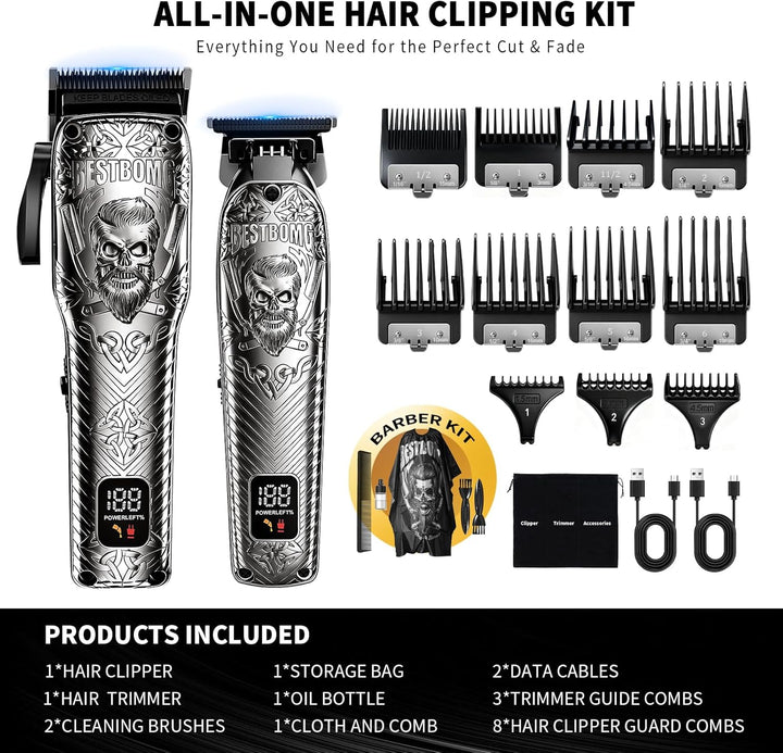 BESTBOMG Professionelle schnurlose Herren-Haarschneidemaschinen und Bartschneider-Sets und -Sets, Me