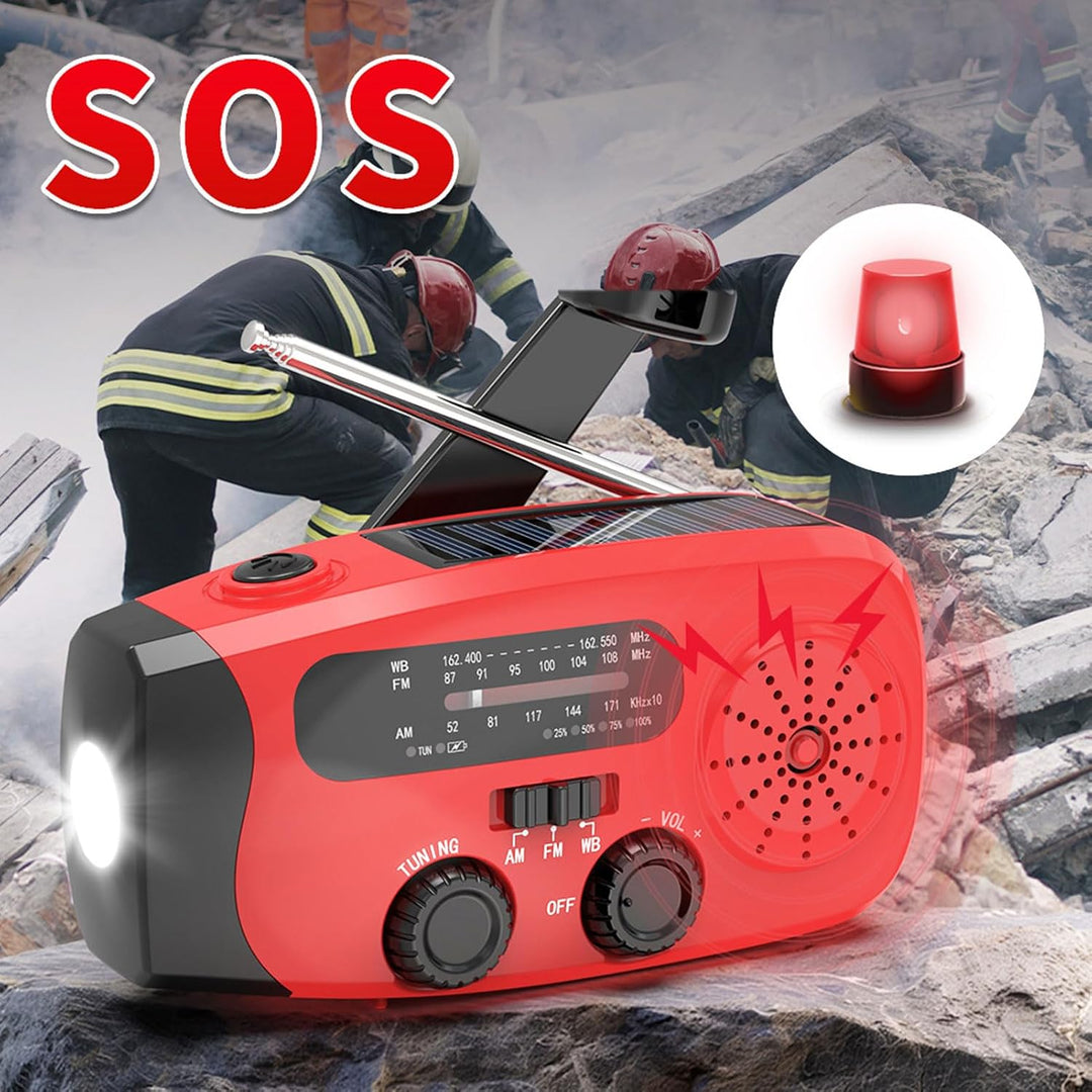 Notfall Kurbelradio mit AM/FM/WB,2000mAh Solar Handkurbel Radio,Tragbares Wetter Überleben mit LED-T