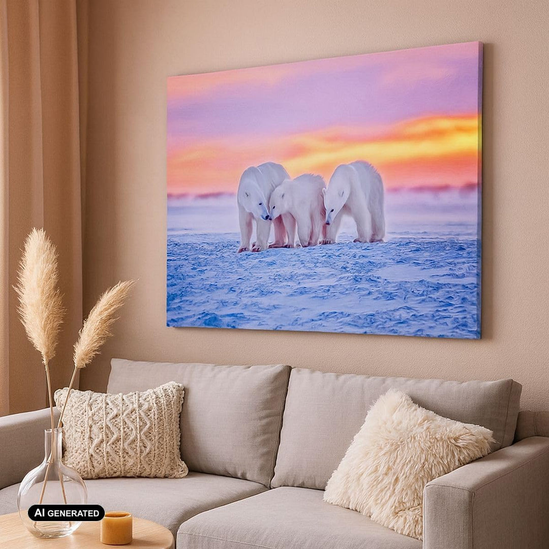 Bilder auf Leinwand 100x70cm Leinwandbild Bären Winter Schnee Familie Gross Wanddeko Bild Schlafzimm