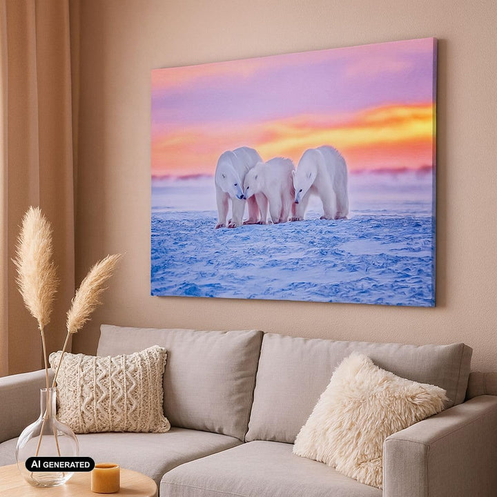 Bilder auf Leinwand 100x70cm Leinwandbild Bären Winter Schnee Familie Gross Wanddeko Bild Schlafzimm