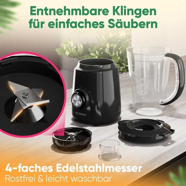 Bomann® Standmixer 500W | Mixer | BPA frei | 4-fach Edelstahl-Messer rostfrei | 1,5L Smoothie Maker