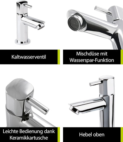 'aquaSu® Standventil Logo mit Wasserspar-Mischdüse, Kaltwasserarmatur mit Keramikkartusche, Einhebel
