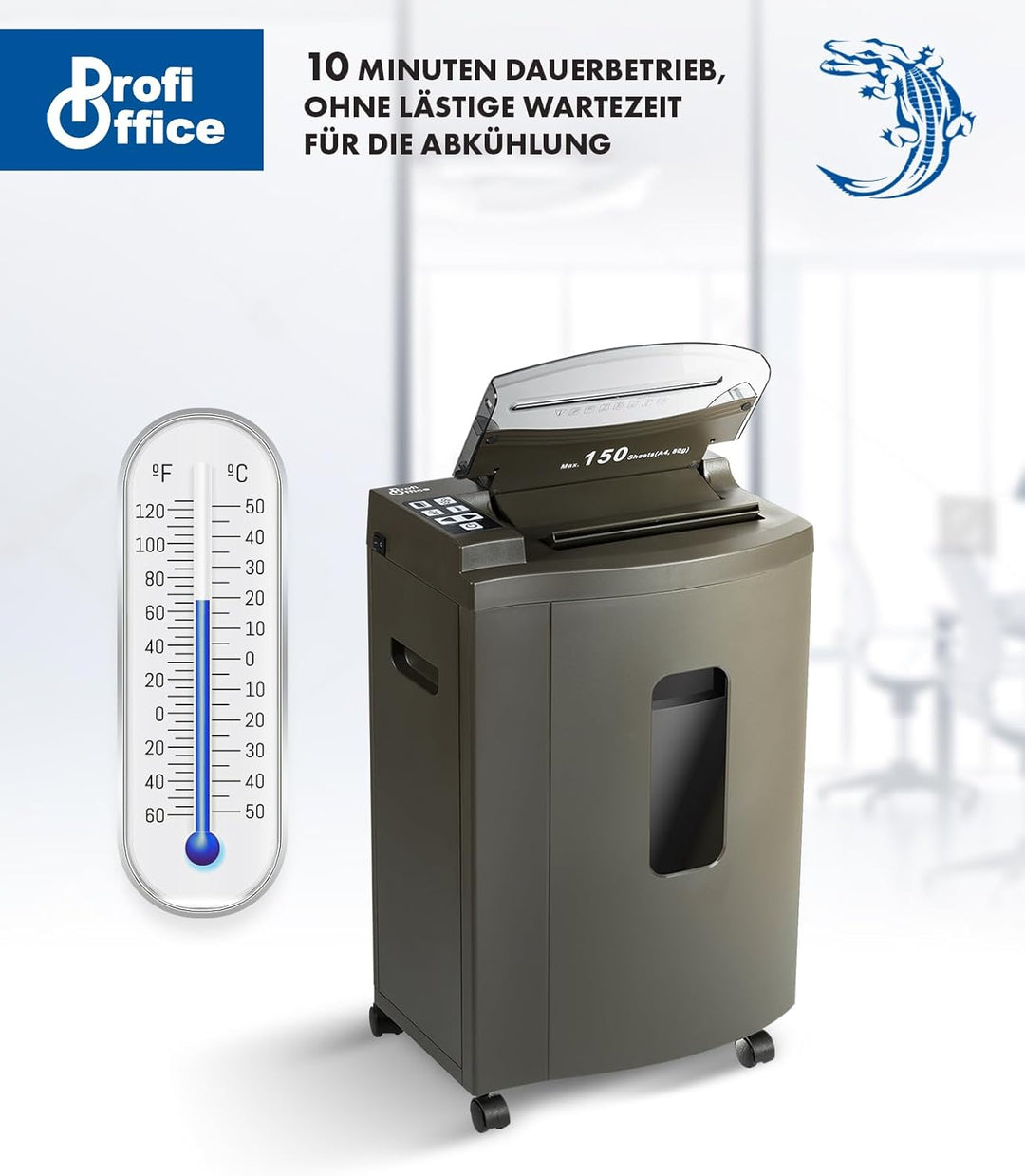 Profi Office Auto Feed Aktenvernichter Partikelschnitt P-5 Alligator - 150 Blatt gleichzeitig, extre