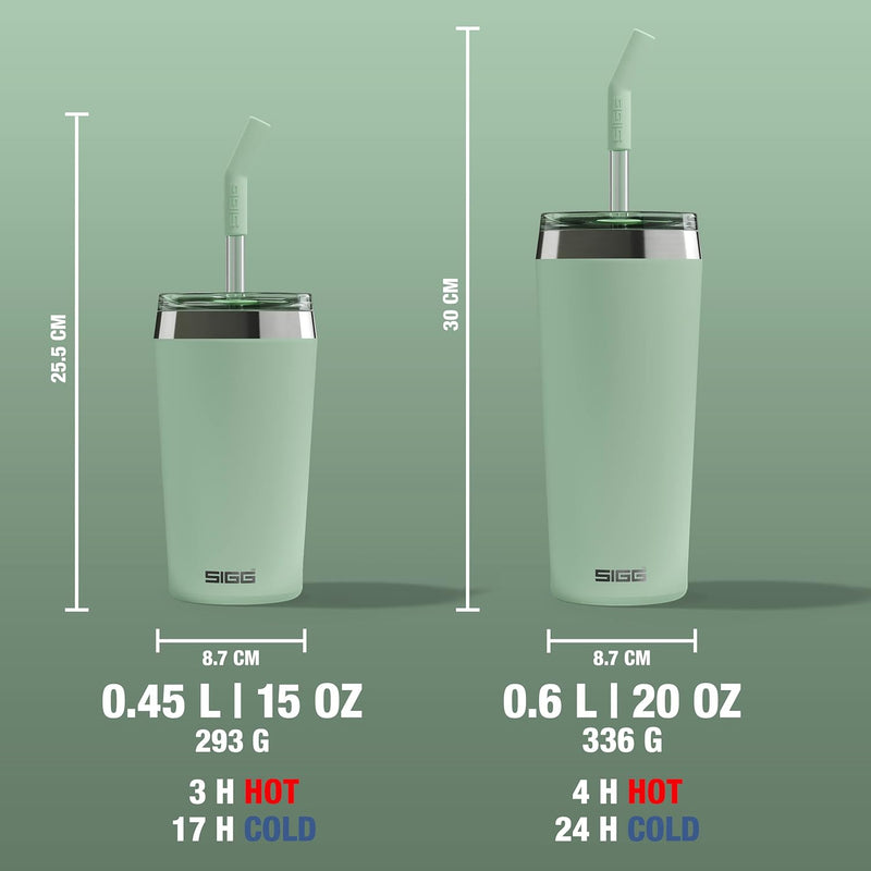 SIGG - Isolierbecher - Travel Mug Helia - Mit wiederverwendbarem Glastrinkhalm & Reinigungsbürste -