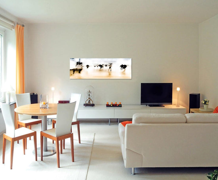 Paul Sinus Art Panoramabild auf Leinwand und Keilrahmen 120x40cm Stadt Geschäftsleute verschwommen a