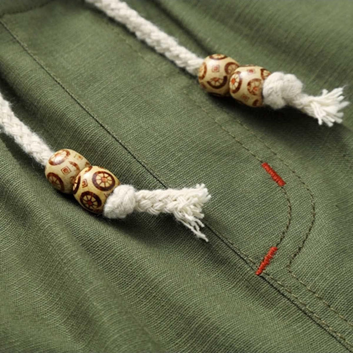 JustSun Kurze Hosen Herren Leinen Shorts Leicht Atmungsaktiv mit Tunnelzug M Grün, M Gr&amp;