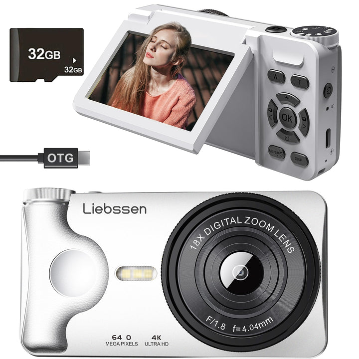 4K Digitalkamera 64MP Autofokus 3,0 Zoll 180°Klappbildschirm Wiederaufladbar Tragbar für Fotos&amp;Vlogs