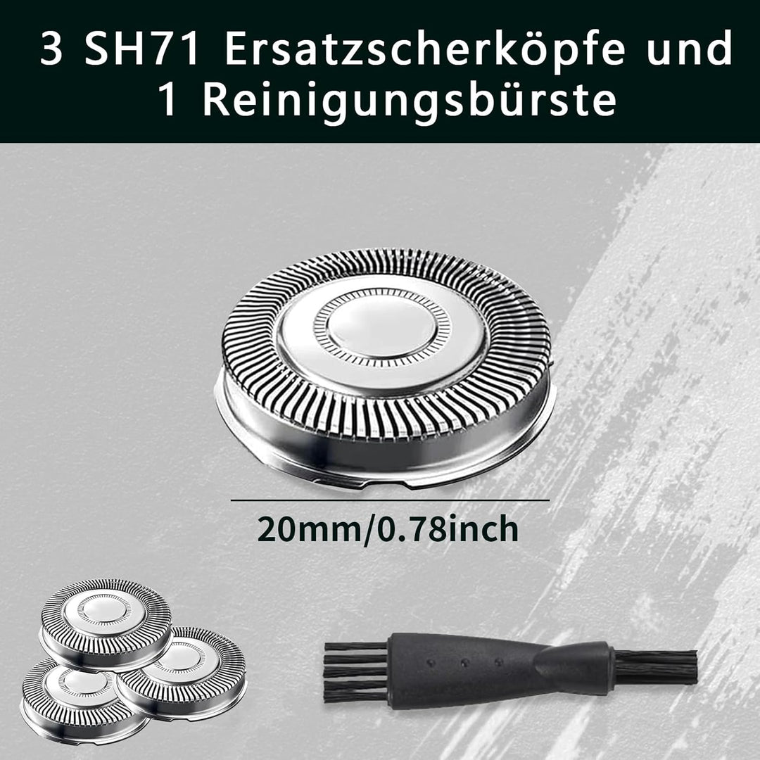 3 Stück SH71/52 Ersatzscherkopf Compatible with Series 7000 Rasierer Ersatzköpfe mit Reinigungsbürst