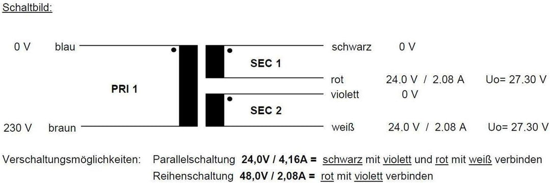 Sedlbauer Ringkerntrafo Transformator 100VA 2x24V für Audio, Industrie, Halogen und Schienensysteme