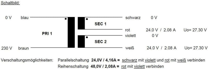 Sedlbauer Ringkerntrafo Transformator 100VA 2x24V für Audio, Industrie, Halogen und Schienensysteme