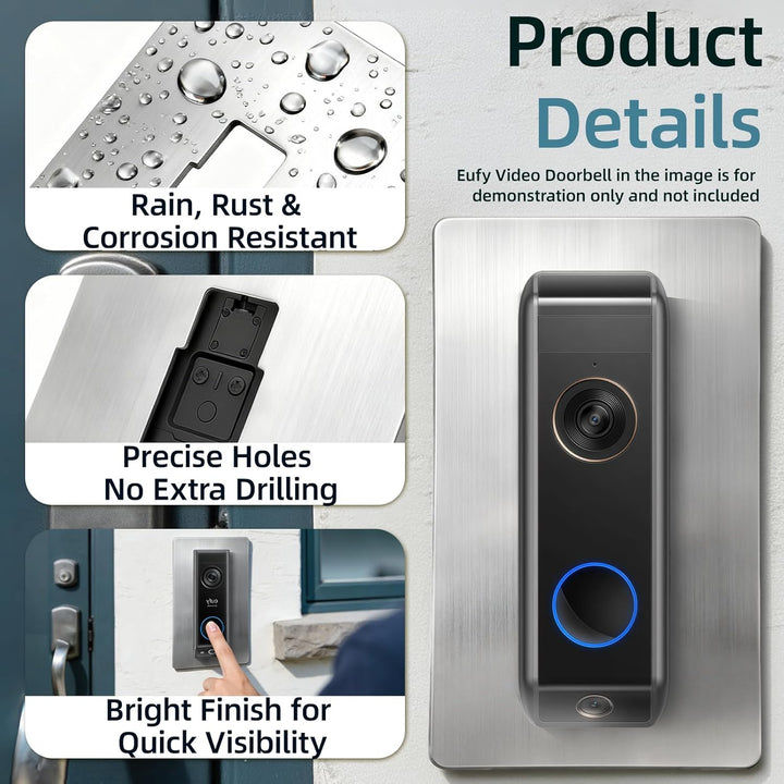 Edelstahl-Blende für Eufy Video Doorbell E340 - Wandplatte Geeignet für Eufy Videotürklingel E340, S