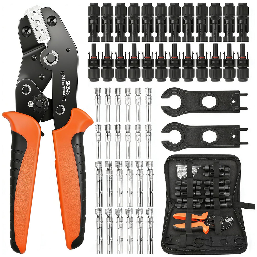 Solar Crimpzange Set für 2.5/4/6mm² Pv Kabel,12 Paar Pv Stecker Und Kabelstecker,1x Crimpzange,Wasse
