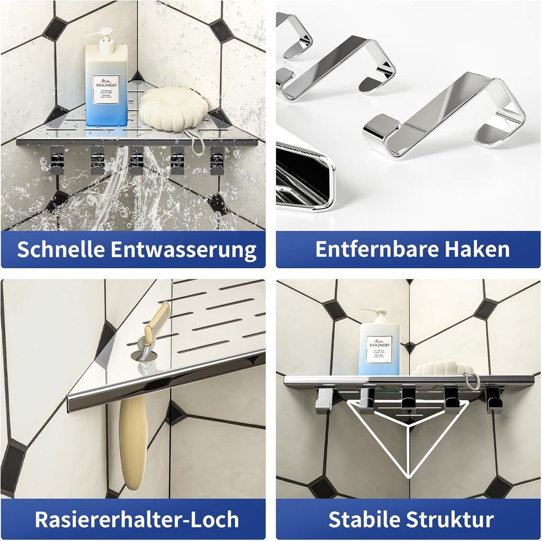 Eck-Duschregal Edelstahl 304,Eckregal Dusche für geflieste Wände | 25,4 cm Duschablage Ecke für Badr