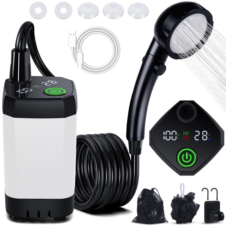 Spopal Campingdusche Tragbare, [6000mAh] Camping Dusche mit mit Pumpe und Temperaturanzeige, Camping