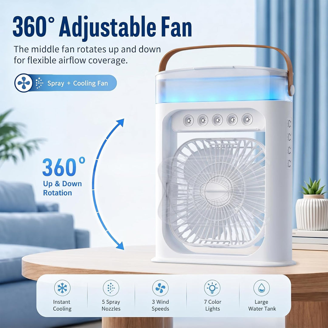 Mobile Klimaanlage, Mini Luftkühler mit 500ml Wassetank, Mini Ventilator USB 4 in 1, Mobile Klimager