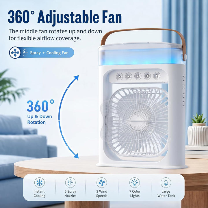Mobile Klimaanlage, Mini Luftkühler mit 500ml Wassetank, Mini Ventilator USB 4 in 1, Mobile Klimager