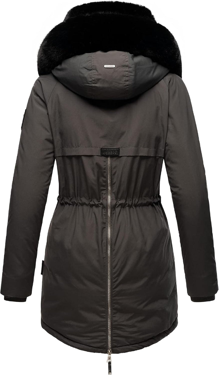Navahoo Damen warmer Winterparka mit doppelter Kunstpelz-Kapuze Sweety Deluxe XS-XXL L Anthracite, L