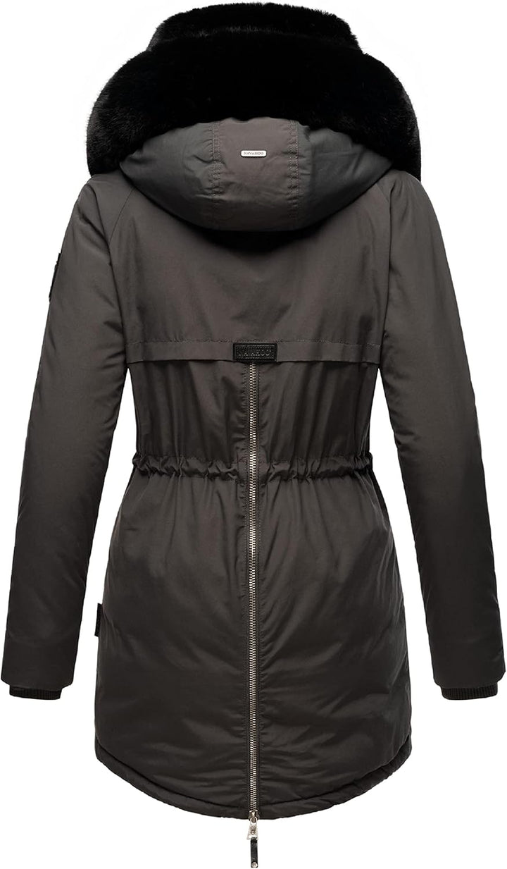 Navahoo Damen warmer Winterparka mit doppelter Kunstpelz-Kapuze Sweety Deluxe XS-XXL XS Anthracite,