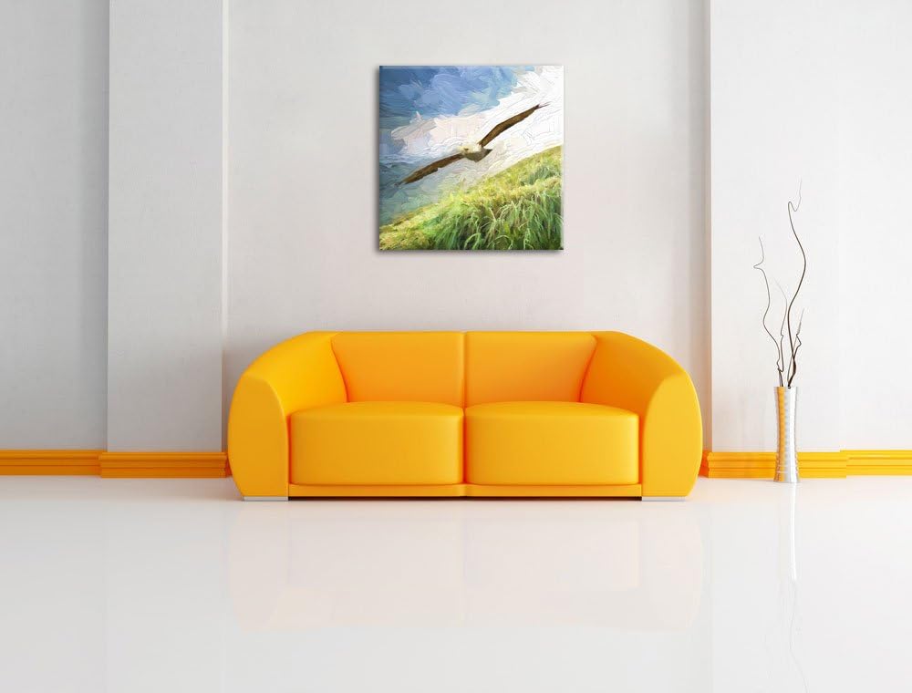 Pixxprint Majestätischer Weisskopfseeadler Pinsel Effekt, Format: 70x70 auf Leinwand, 70x70