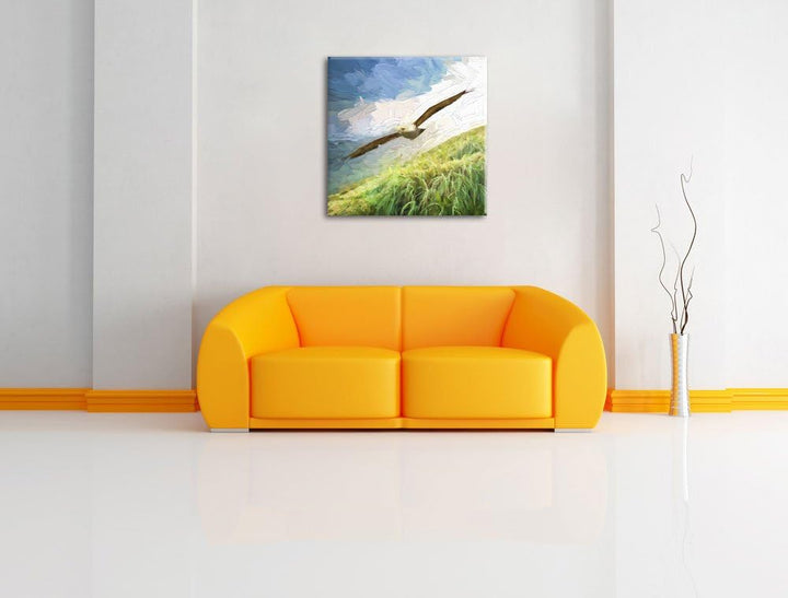 Pixxprint Majestätischer Weisskopfseeadler Pinsel Effekt, Format: 70x70 auf Leinwand, 70x70