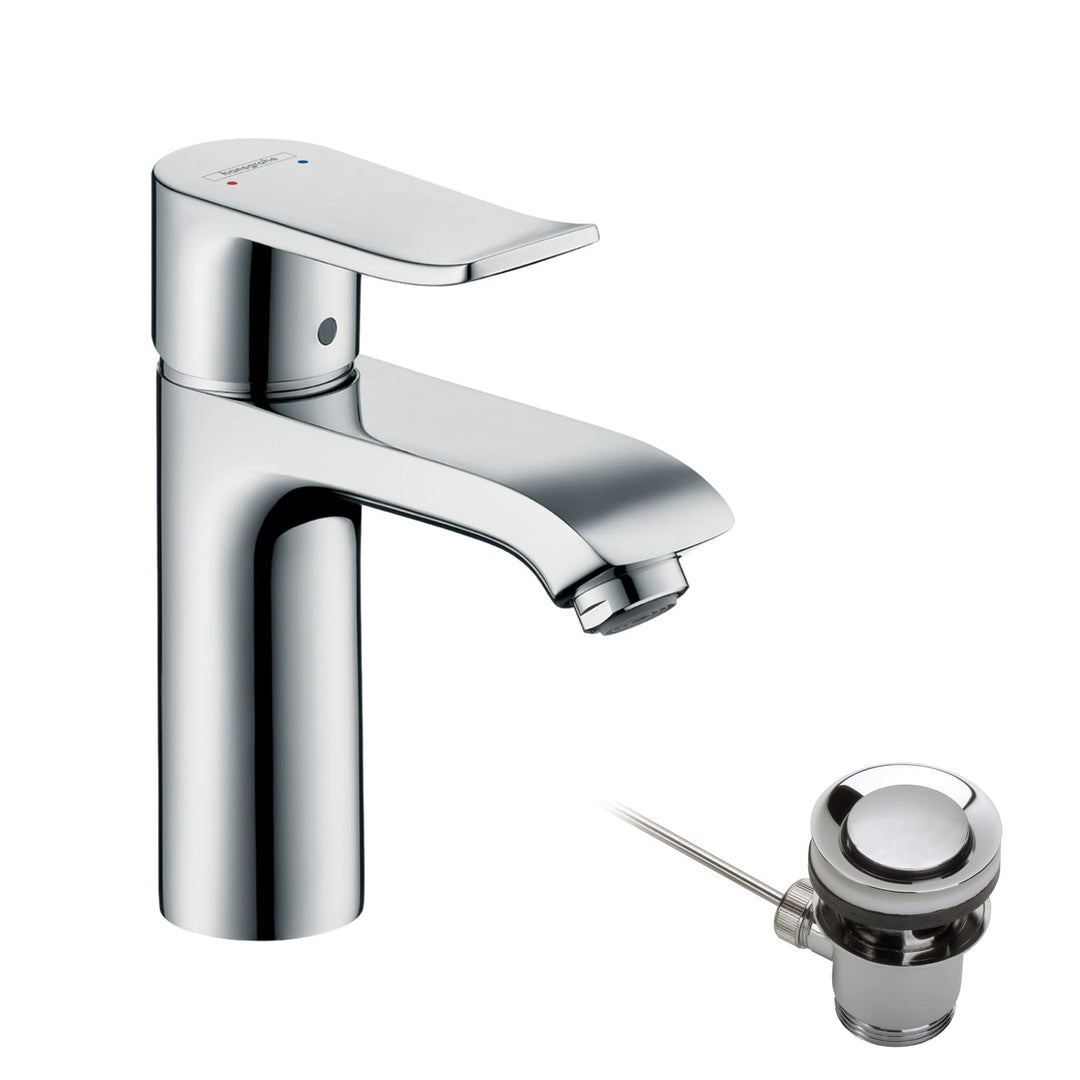 hansgrohe Waschtischarmatur Metris, Wasserhahn Bad mit Auslauf Höhe 110 mm, mit Zugstange, Badarmatu