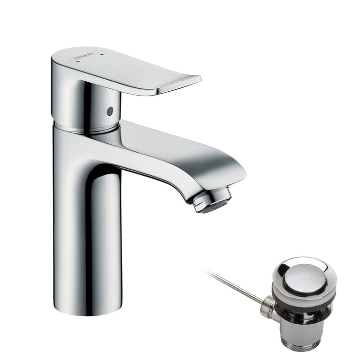 hansgrohe Waschtischarmatur Metris, Wasserhahn Bad mit Auslauf Höhe 110 mm, mit Zugstange, Badarmatu
