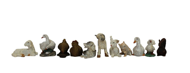 ZICOM Krippenzubehör Miniaturzubehör Tierset 11-teilig (Schaf, Hund, Ente, Hase, Katze, Taube, Gänse