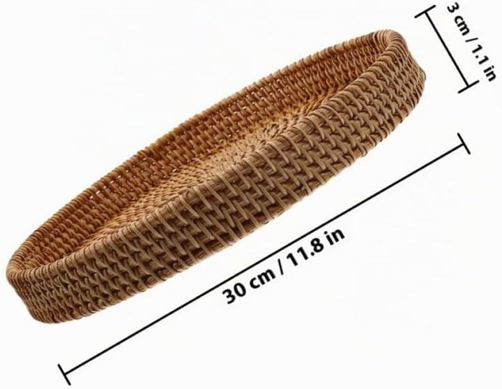 Rundes Handgeflochtenes Rattan Tablett 30cm aus Weide Flacher Aufbewahrungskorb für Küche Couchtisch