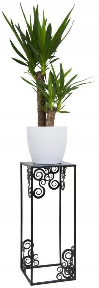 Blumenständer Metall 60 x 24 cm - Solider Blumenhocker mit Ornamenten - Schwarz Pflanzenständer für