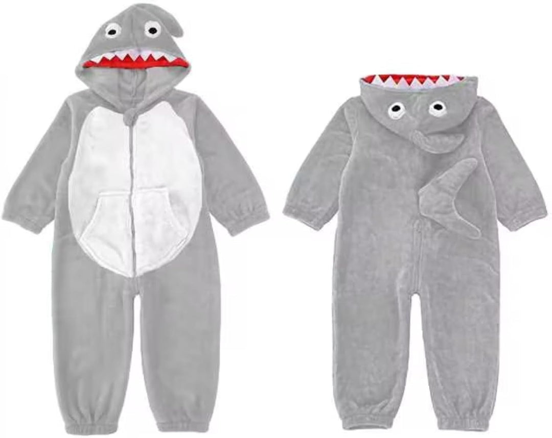 LOLANTA Kinder Hai Kostüm,Jungen Tier Flanell Overall mit Kapuze,6-7 Jahre,Grau,Etikettengrösse L 6-